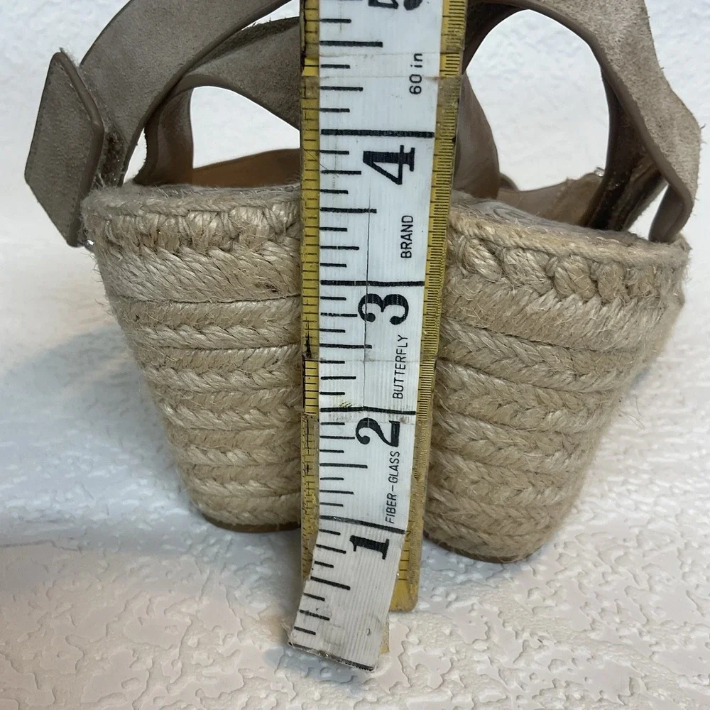 Tory Burch Leather Bima Tan‎ Wedge Espadrille Ankle Strap Sandals 8 Worn Twice